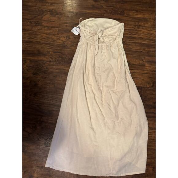 Japna Beige Linen Blend Tie Bow Back Sun Dress Minimalist Womens Large - Picture 6 of 8
